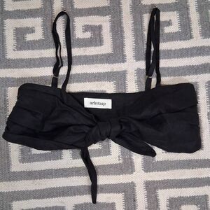 Arkitaip womens medium crop top black tie front 100% authentic linen shirt
